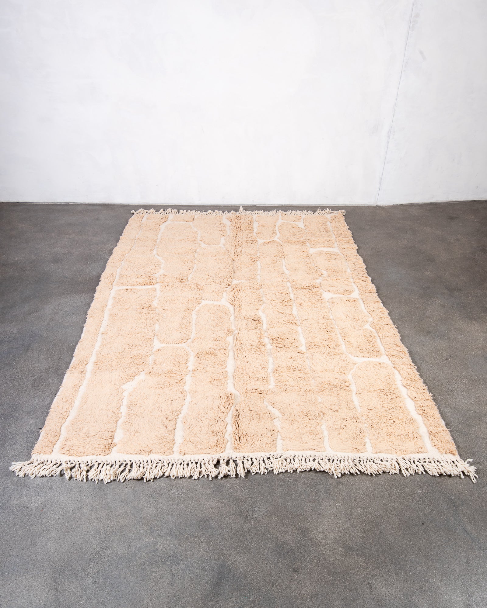 Modern, designer, handcrafted Berber rug from Morocco. Beniourain carpet with beautiful colours and patterns and fluffy wool texture.
